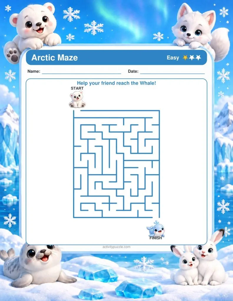 Arctic Maze Puzzles (Grades 2-4) — page 1