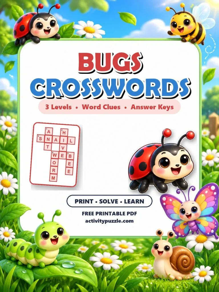 Bugs Crossword Puzzles (Grades 2-4) – printable PDF cover