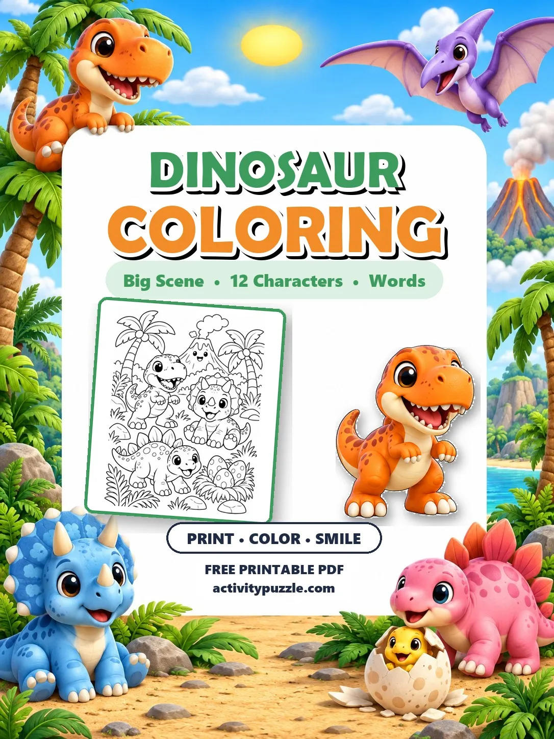 Dinosaur Coloring Pages (Grades 2-4) – printable PDF cover