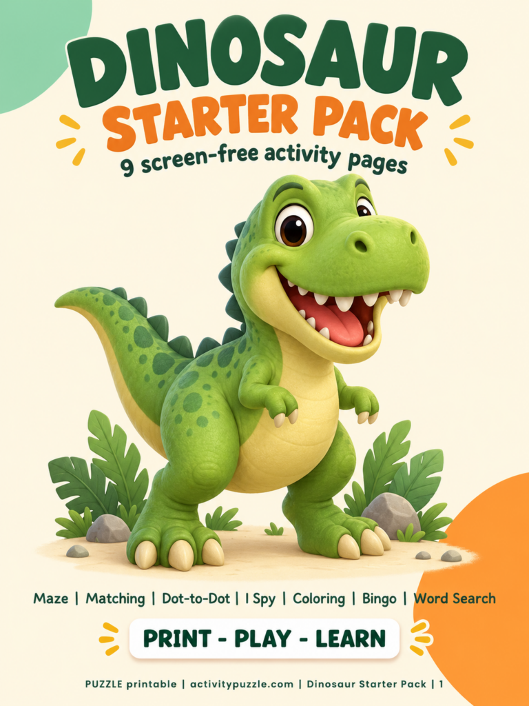 Dinosaur Starter Pack - free printable activity pack cover