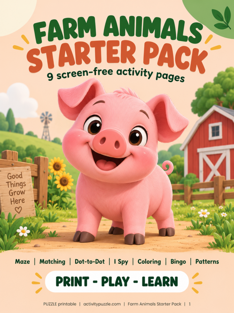 Farm Animals Starter Pack - free printable activity pack cover