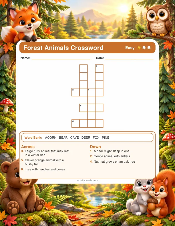 Forest Animals crossword sample preview