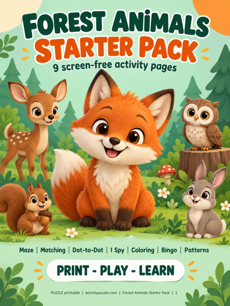 Forest Animals Starter Pack - free printable activity pack cover