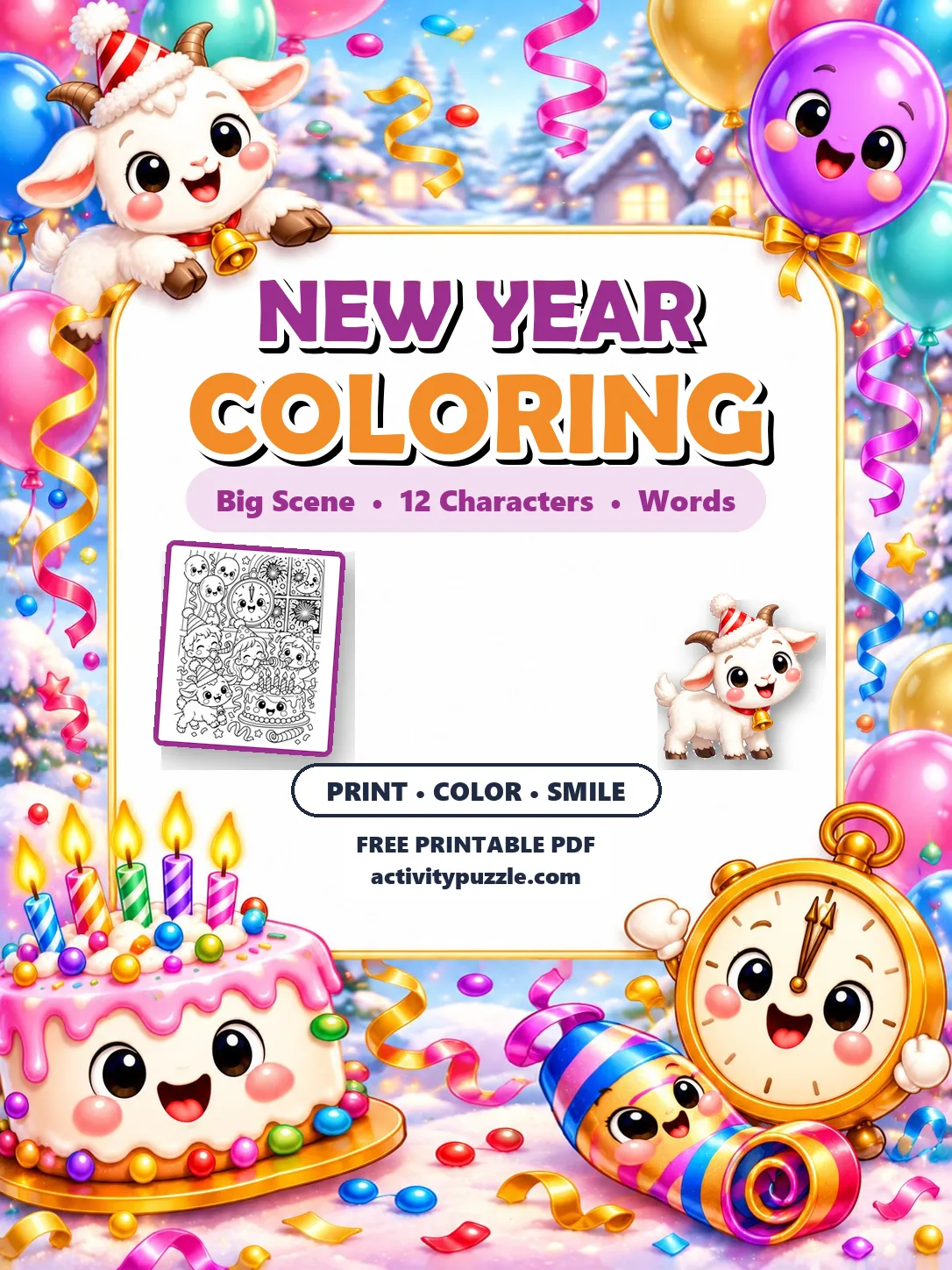New Year Coloring Pages (Grades 2-4) – printable PDF cover