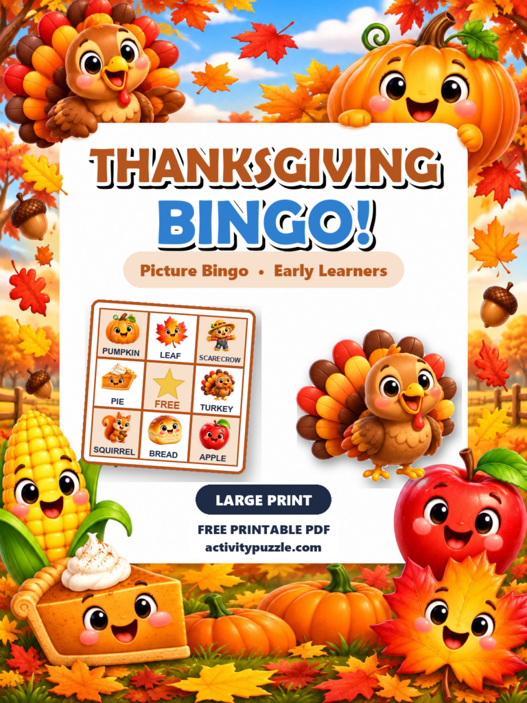 Thanksgiving Picture Bingo Large Print (Early Learners) printable cover