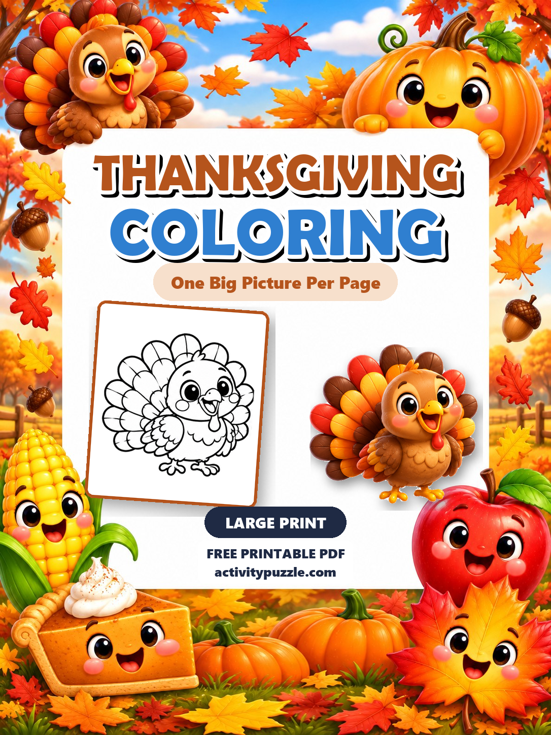 Thanksgiving Coloring Pages Large Print (Early Learners) printable cover