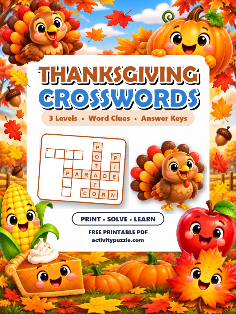 Thanksgiving Crossword Puzzles (Grades 2-4) printable cover
