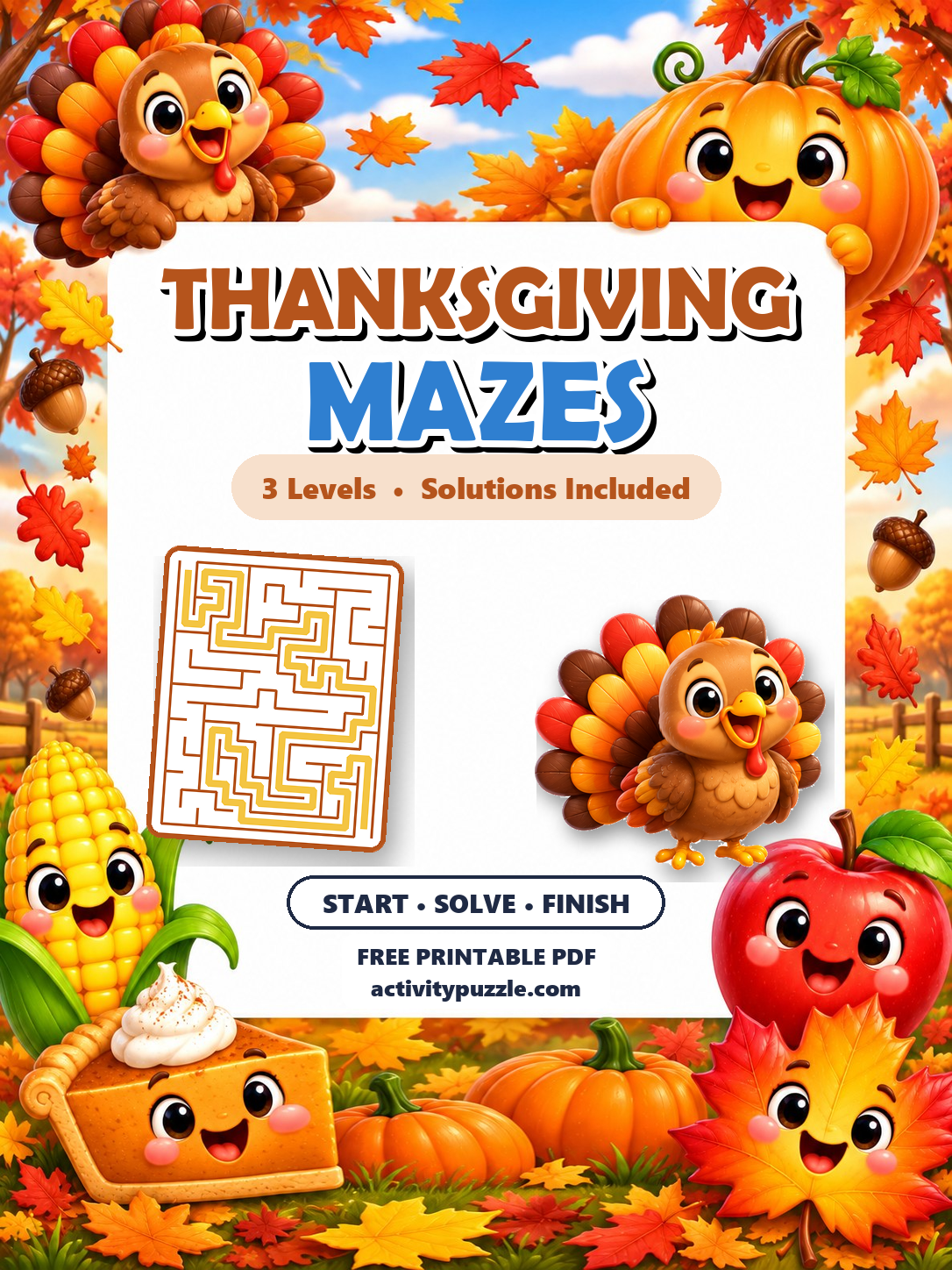 Thanksgiving Maze Puzzles (Grades 2-4) printable cover