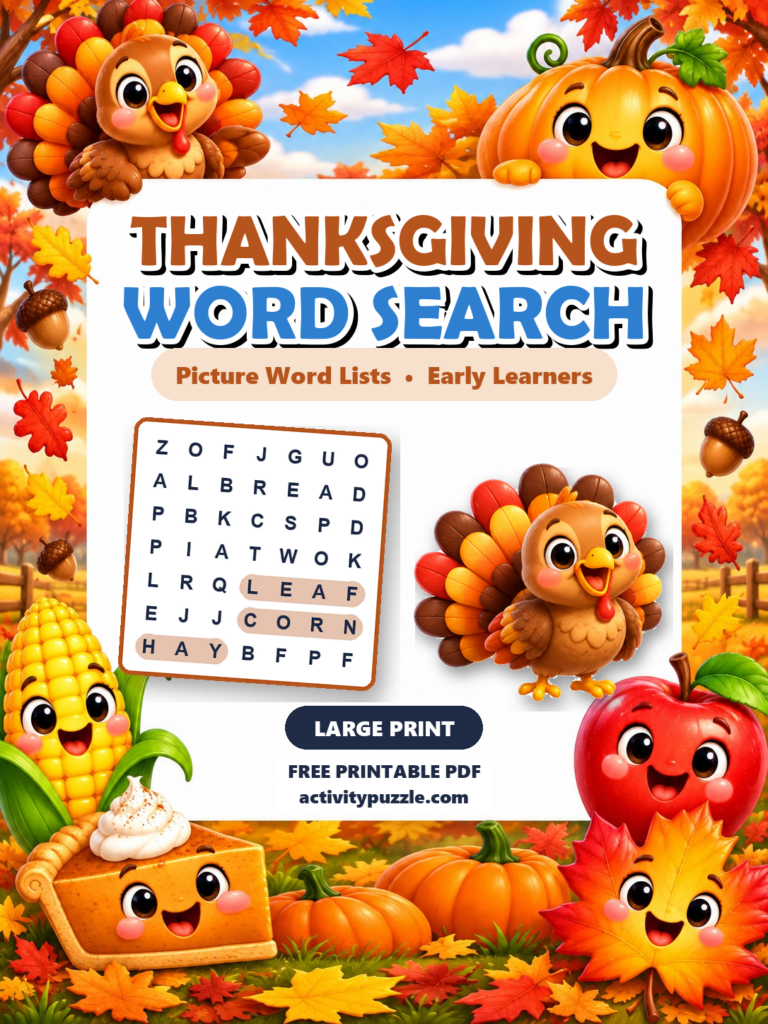 Thanksgiving Picture Word Search Large Print (Early Learners) printable cover