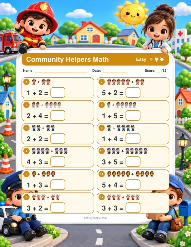 Community Helpers first page printable preview