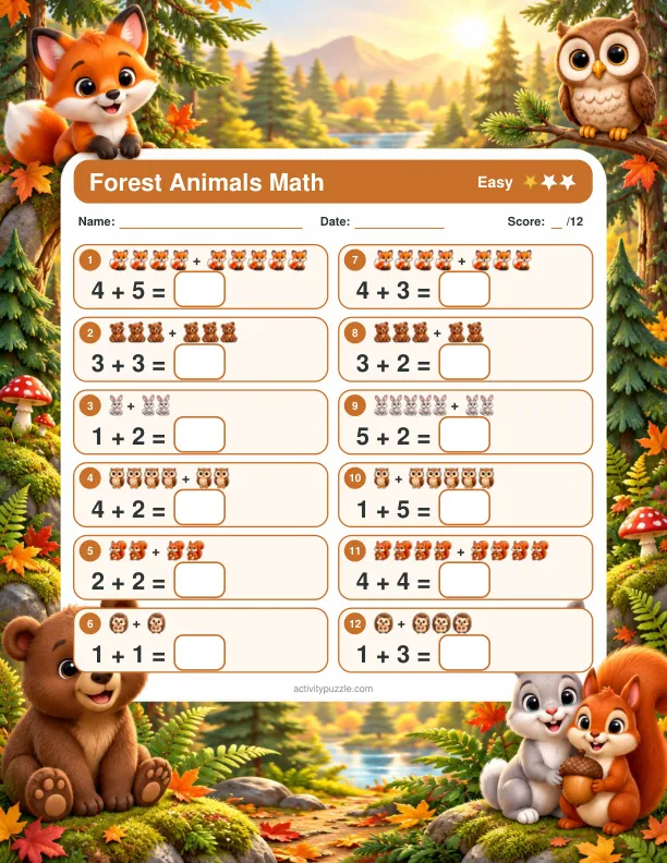 Forest Animals first page printable preview