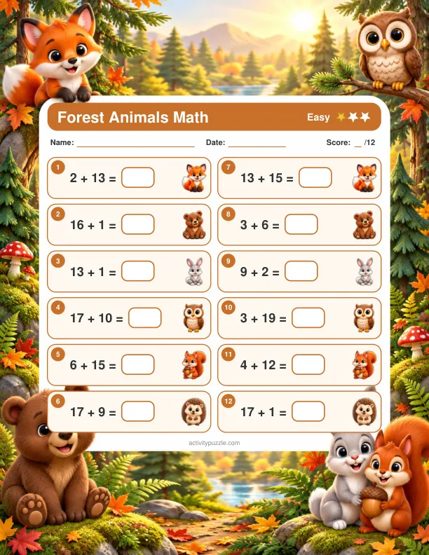 Forest Animals first page printable preview