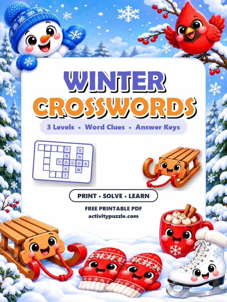 Winter Crossword Puzzles (Grades 2-4) – printable PDF cover