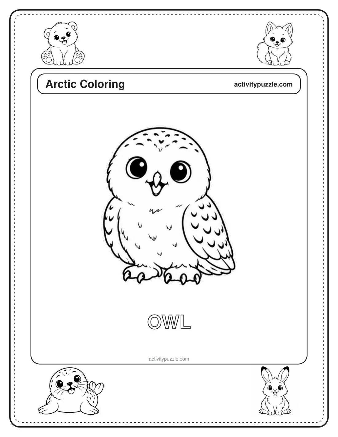 Snowy Owl Coloring Page for Kids — page 1