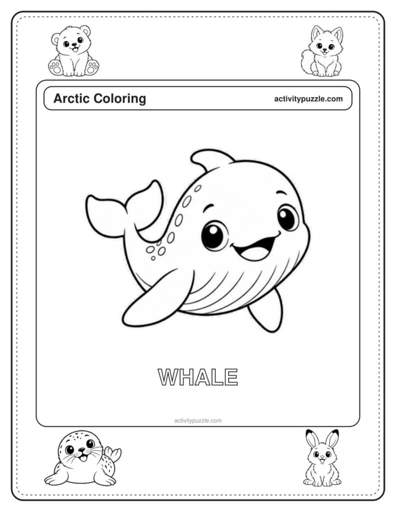 Arctic Whale Coloring Page for Kids — page 1