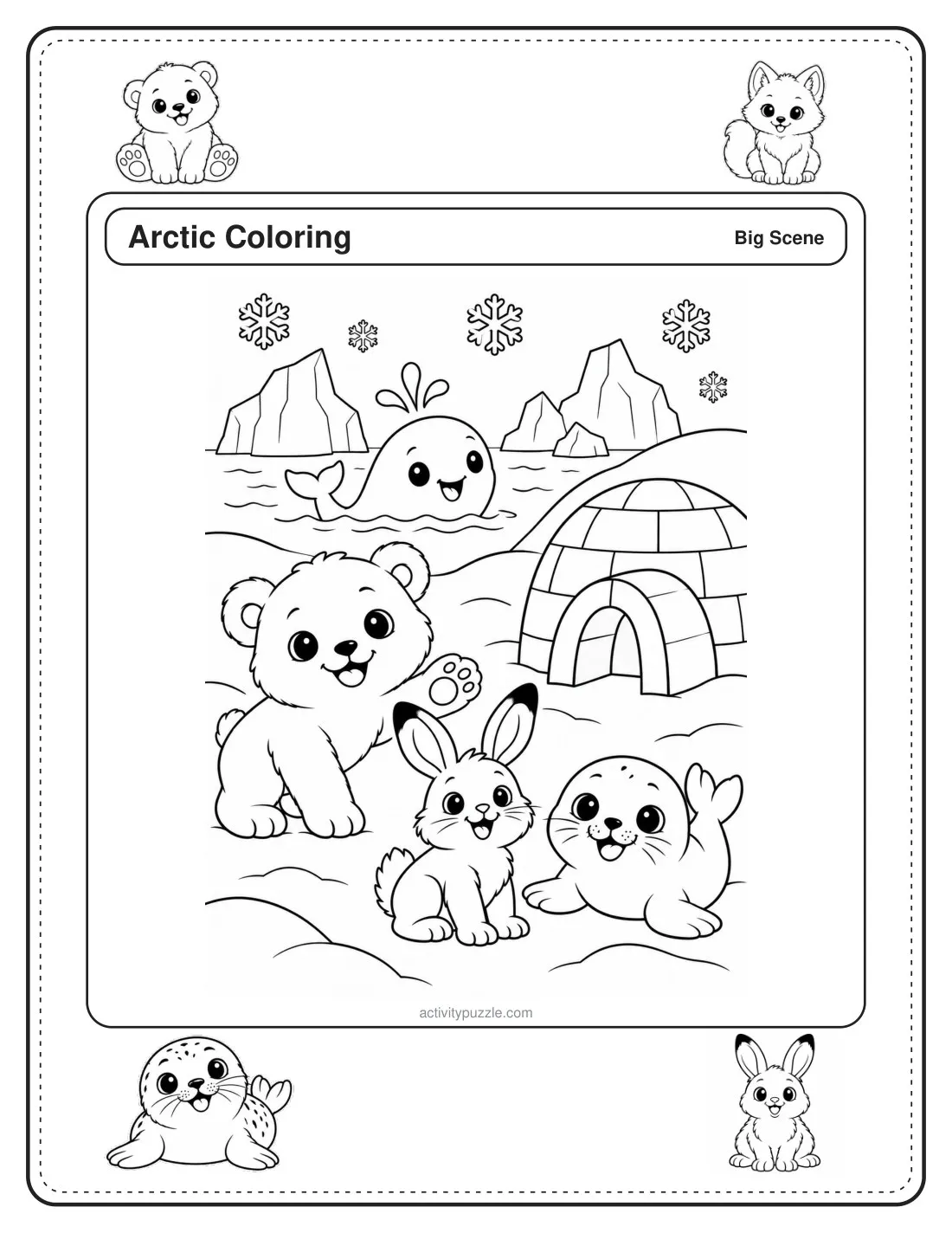 Arctic Scene Coloring Page for Kids — page 1
