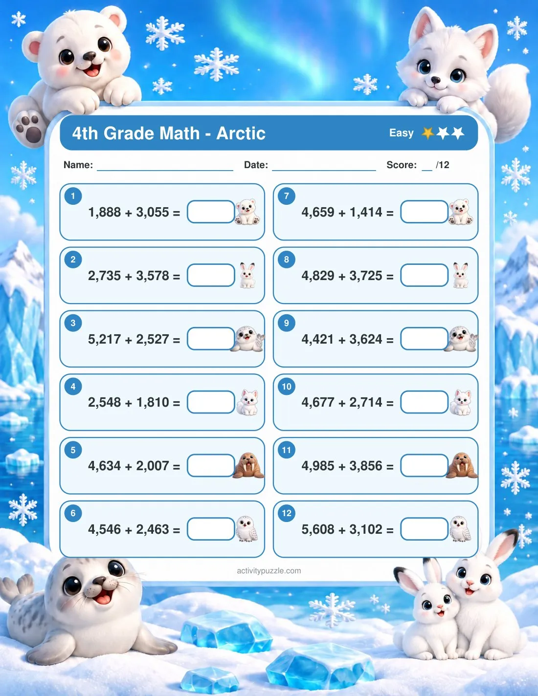Arctic Math Worksheets (4th Grade) — page 1