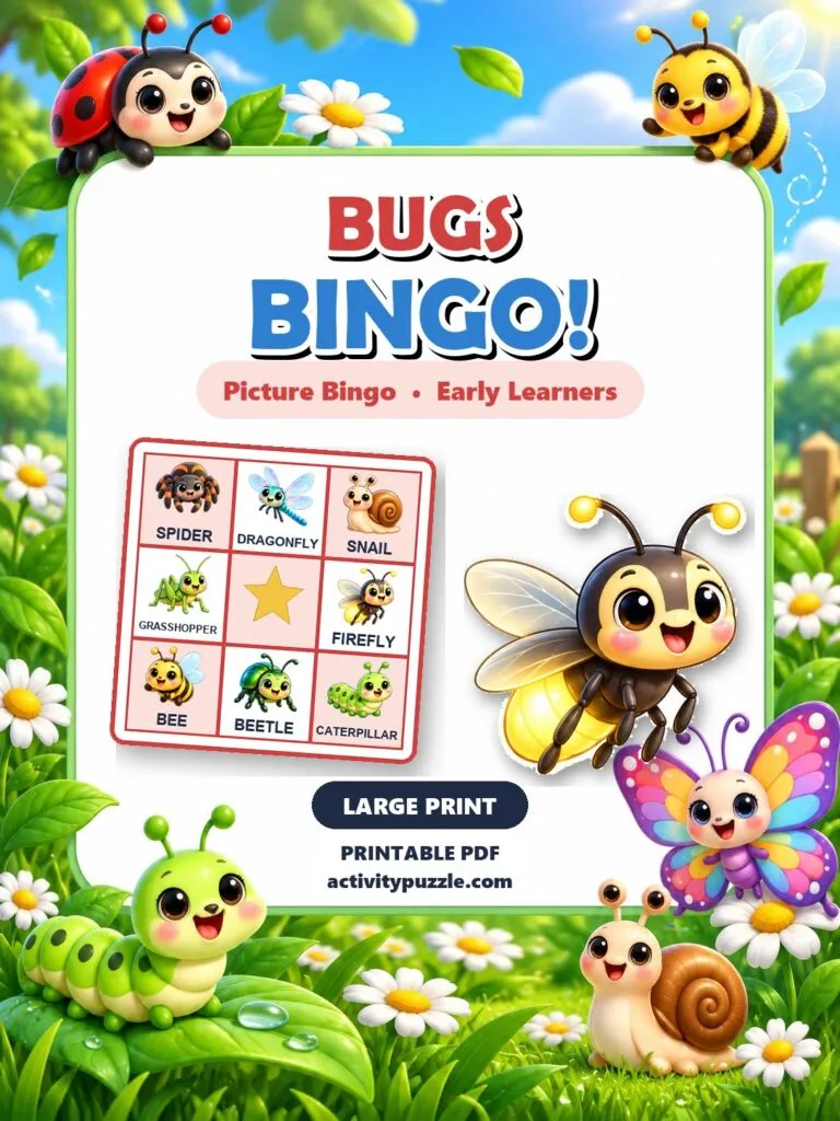 Bugs Picture Bingo Large Print (Early Learners) – printable PDF cover