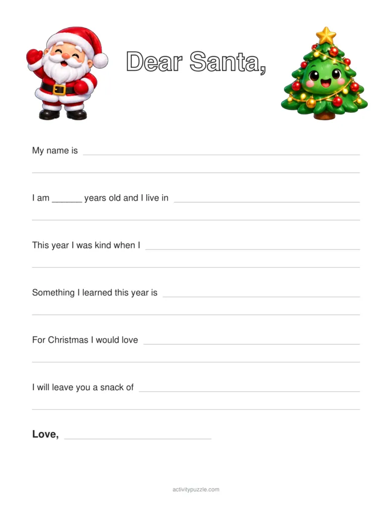 Letter to Santa Printable for Kids – printable PDF cover