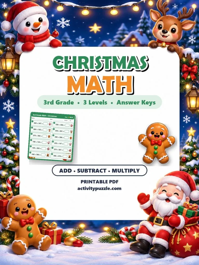 Christmas Math Worksheets (3rd Grade) – printable PDF cover