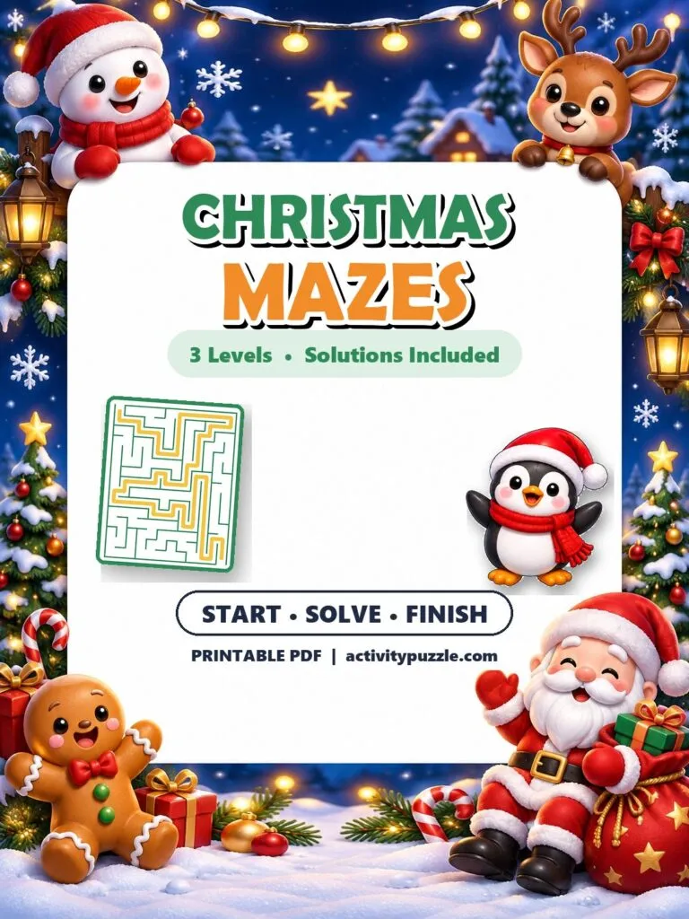 Christmas Maze Puzzles (Grades 2-4) – printable PDF cover