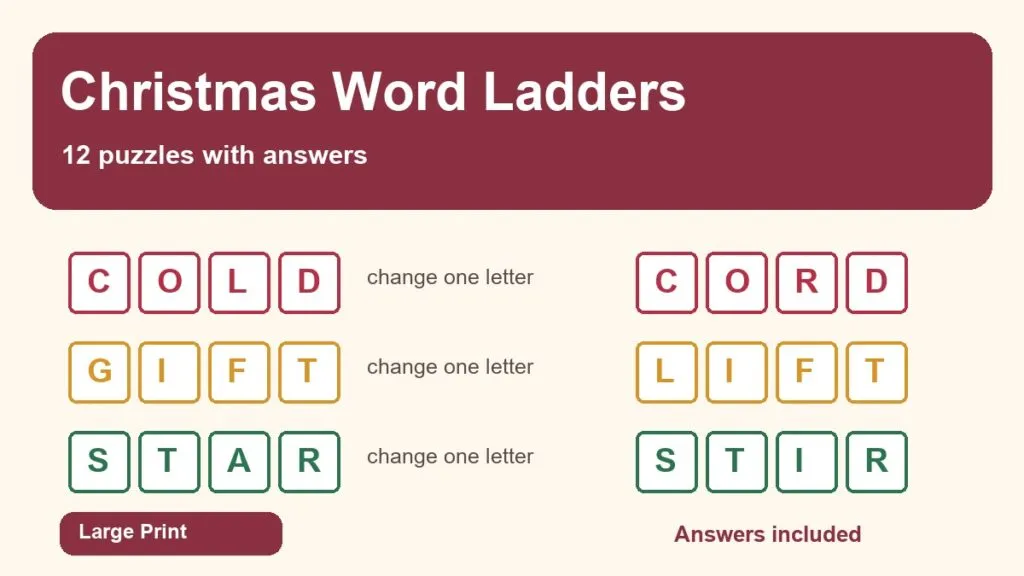 Christmas Word Ladders - Large Print for Seniors cover