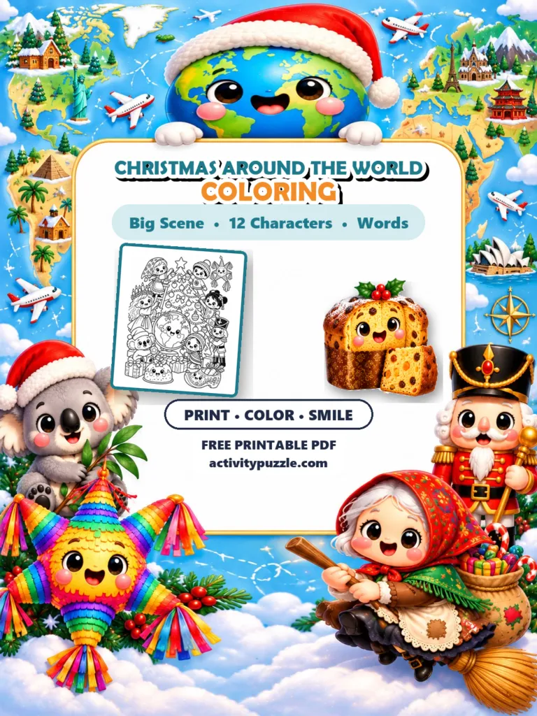 Christmas Around the World Coloring Pages (Grades 2-4) – printable PDF cover