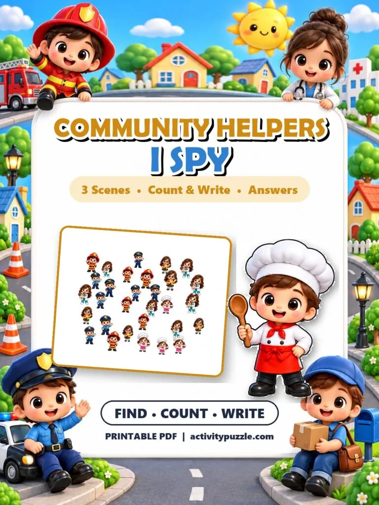 Community Helpers I Spy Count and Find (Grades 2-4) – printable PDF cover