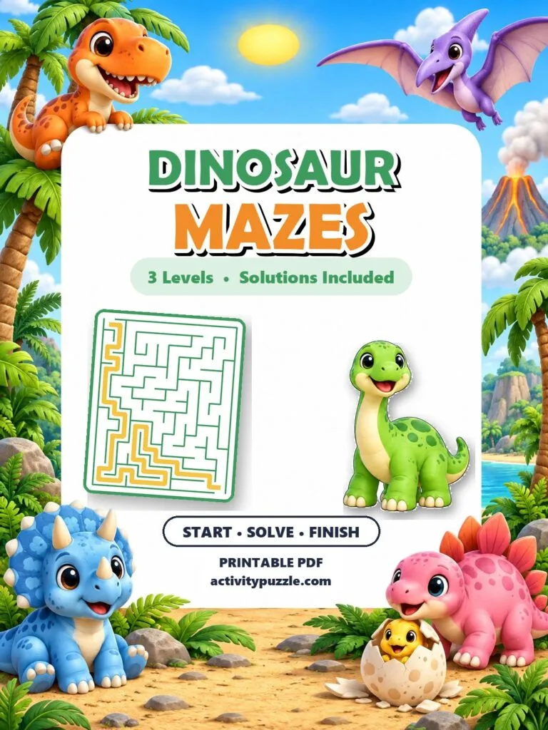Dinosaur Maze Puzzles (Grades 2-4) – printable PDF cover