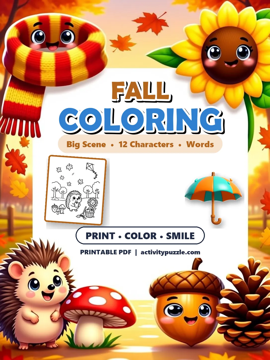 Cover of Fall Coloring Pages (Grades 2-4) printable for kids