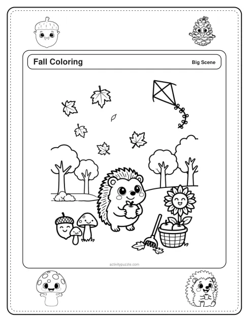 Autumn scene in the two-sheet Fall coloring sample