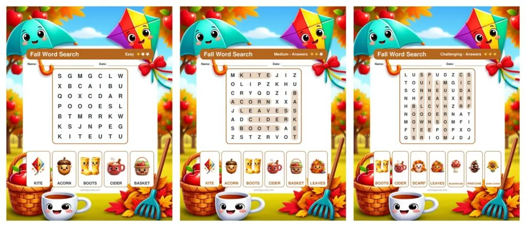 Preview 1 from Fall Picture Word Search Large Print (Early Learners)