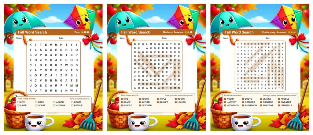 Preview 1 from Fall Word Search Puzzles (Grades 2-4)