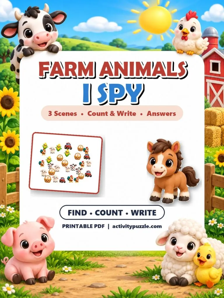Farm Animals I Spy Count and Find (Grades 2-4) – printable PDF cover