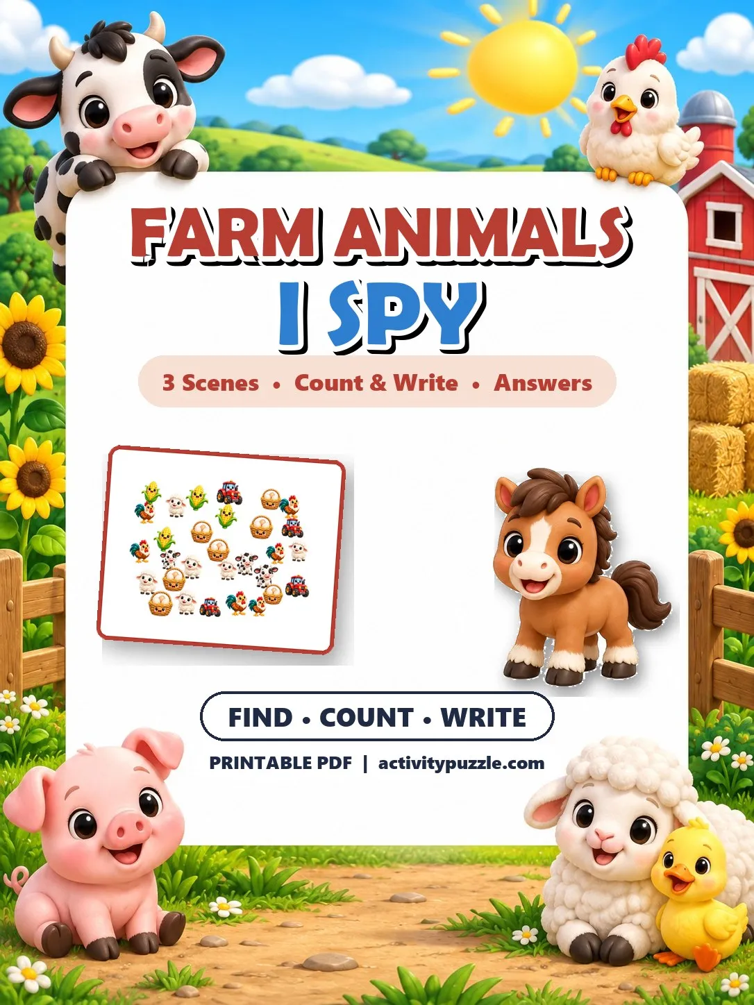 Farm Animals I Spy Count and Find (Grades 2-4) – printable PDF cover