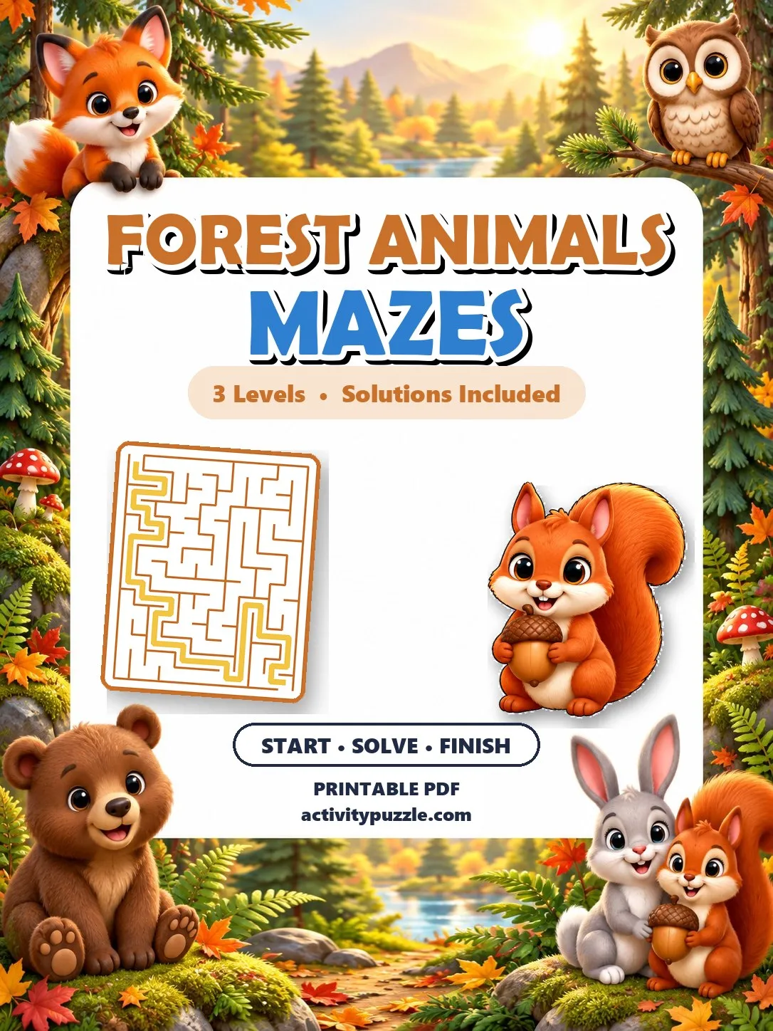 Forest Animals Maze Puzzles (Grades 2-4) – printable PDF cover