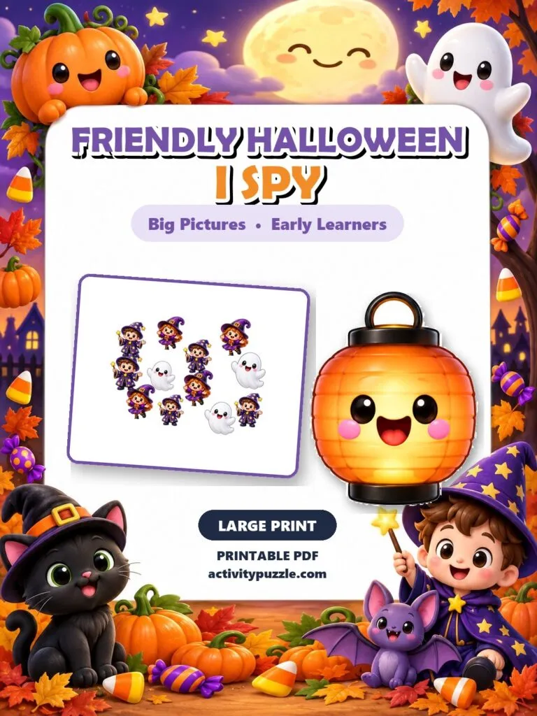 Friendly Halloween I Spy Large Print (Early Learners) – printable PDF cover