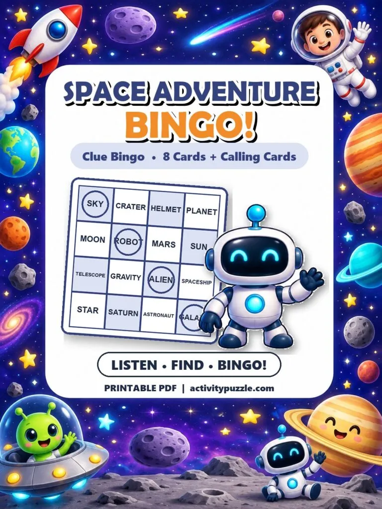 Space Adventure Clue Bingo (Grades 2-4) – printable PDF cover