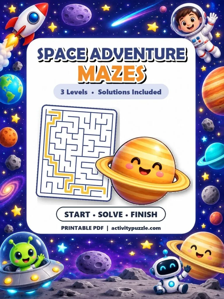 Space Adventure Maze Puzzles (Grades 2-4) – printable PDF cover