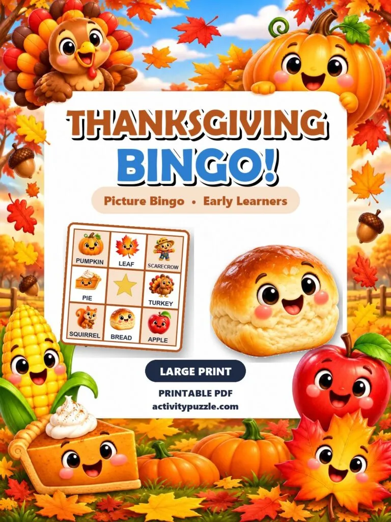 Thanksgiving Picture Bingo Large Print (Early Learners) – printable PDF cover