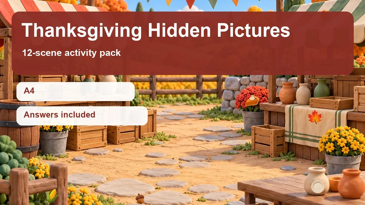 Thanksgiving Hidden Pictures activity pack cover - A4
