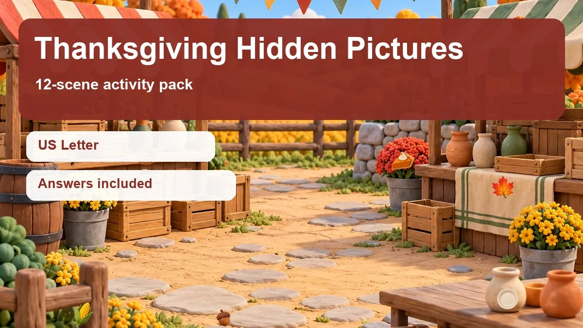 Thanksgiving Hidden Pictures activity pack cover - US Letter