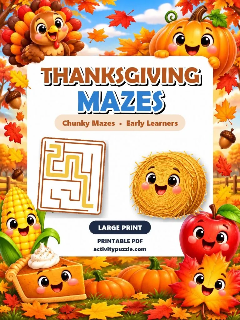 Thanksgiving Mazes Large Print (Early Learners) – printable PDF cover