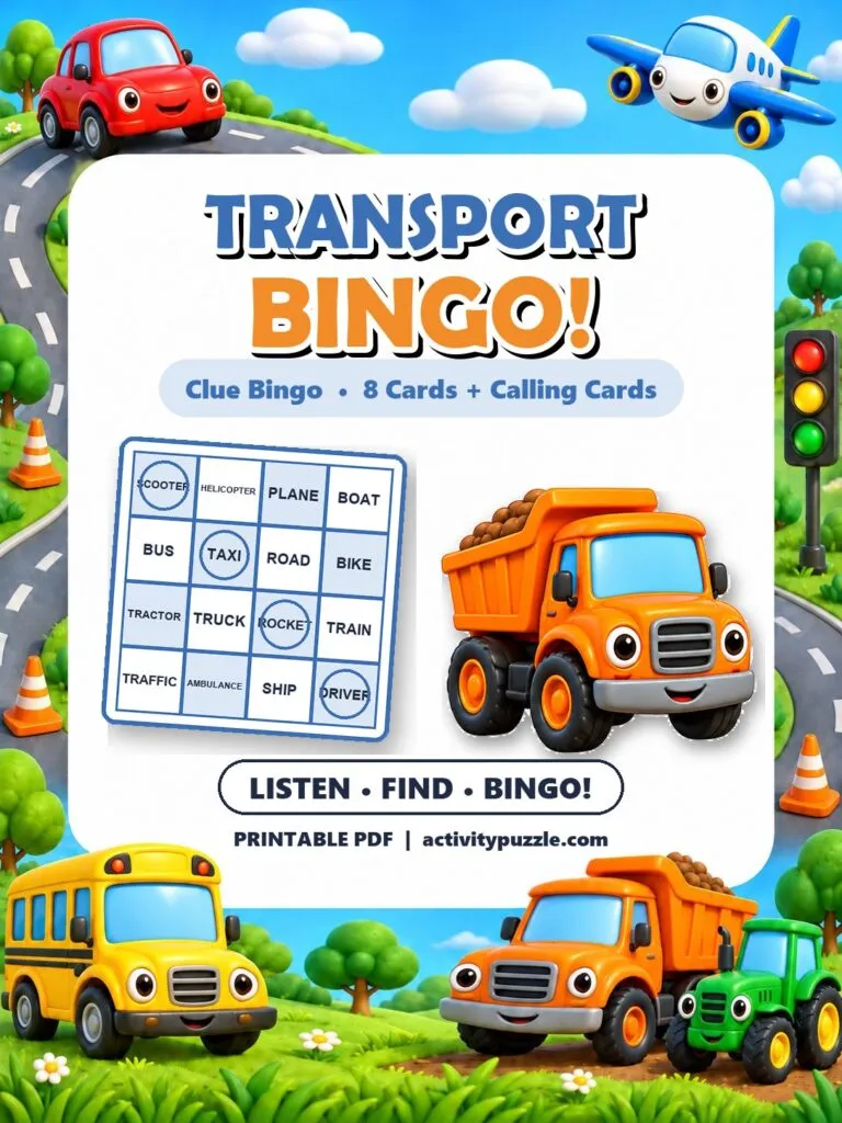 Transport Clue Bingo (Grades 2-4) – printable PDF cover