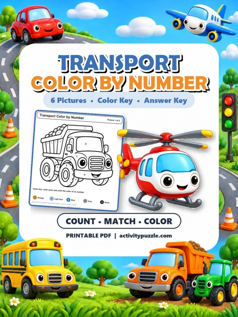 Transport Color by Number – printable PDF cover