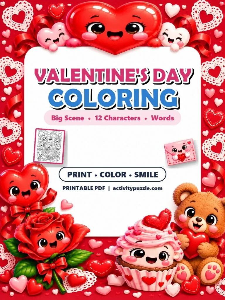 Valentine’s Day Coloring Pages (Grades 2-4) – printable PDF cover