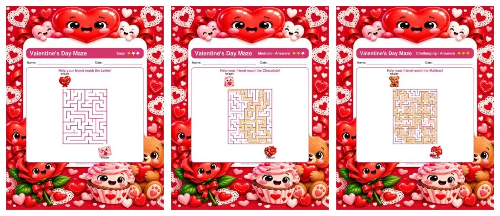 Valentine’s Day Maze Puzzles (Grades 2-4) – preview of the pages inside