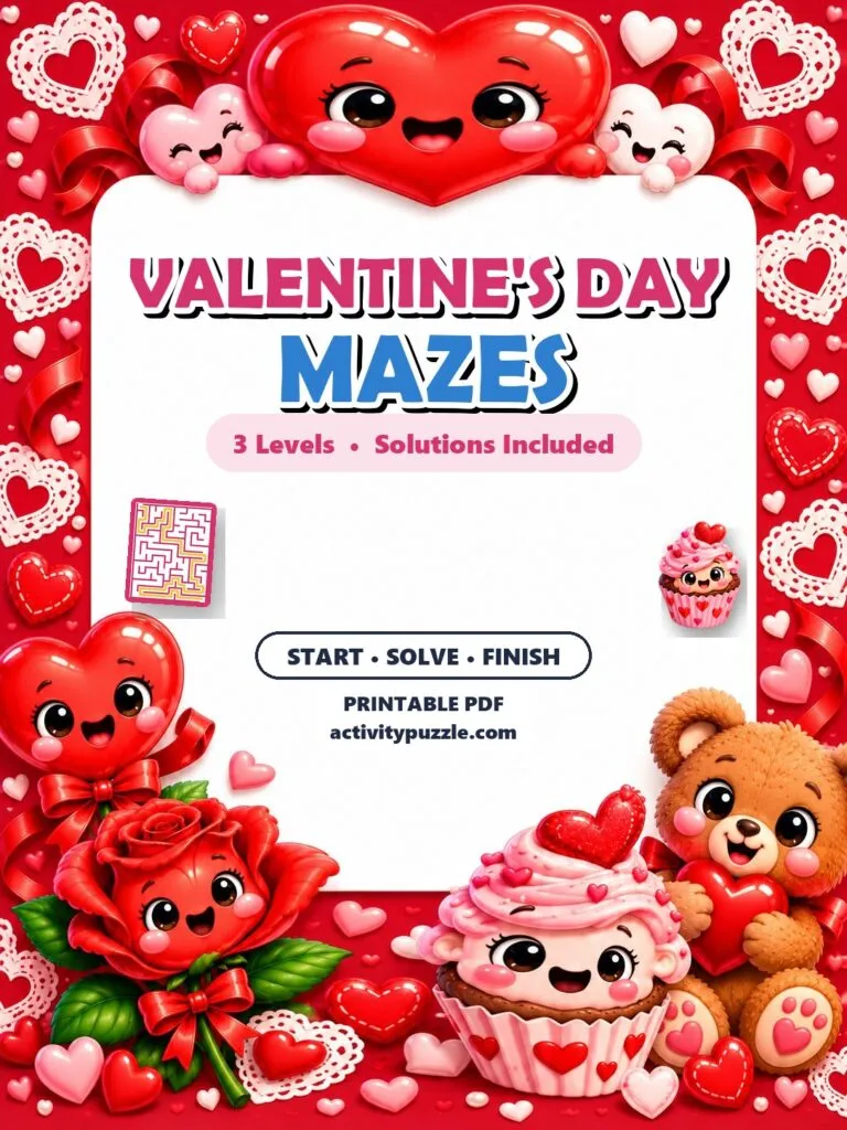 Valentine’s Day Maze Puzzles (Grades 2-4) – printable PDF cover