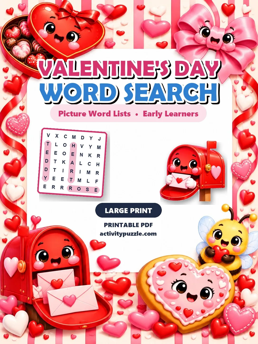 Valentine’s Day Picture Word Search Large Print (Early Learners) – printable PDF cover