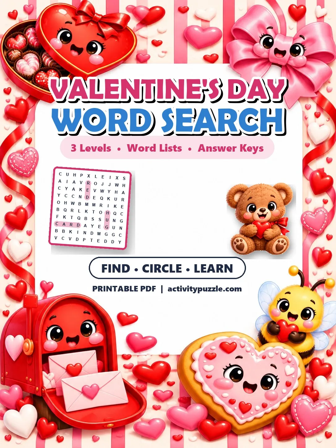 Valentine’s Day Word Search Puzzles (Grades 2-4) – printable PDF cover